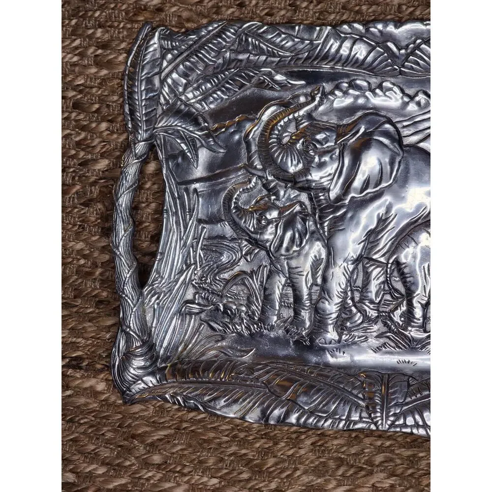 Vintage Arthur Court Elephant African Safari Silver Aluminum Serving Tray 19.5